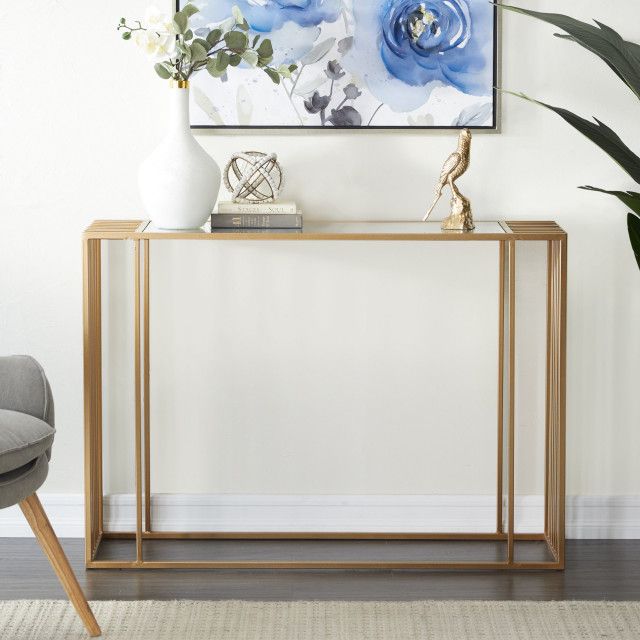 Elegant Console Table, Minimalistic Geometric Design With Gold Frame ... inside Styling Your Space with a Chic Gold Frame Geometric Console Table