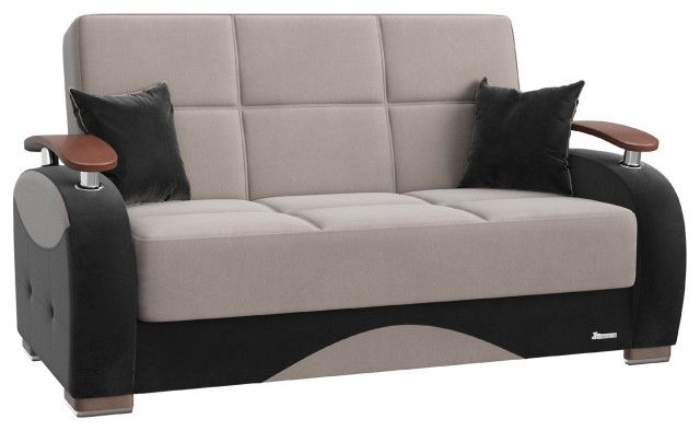 Elegant Sleeper Loveseat, Tufted Microfiber Seat & Curved Wooden Arms ... with regard to Understanding the Appeal of Modern Sleeper Sofa Design