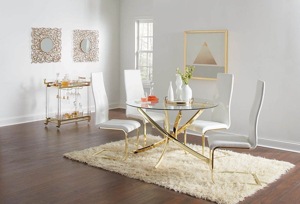 Elmore Gold Finish Dining Table intended for Elmore Console Table, Gold