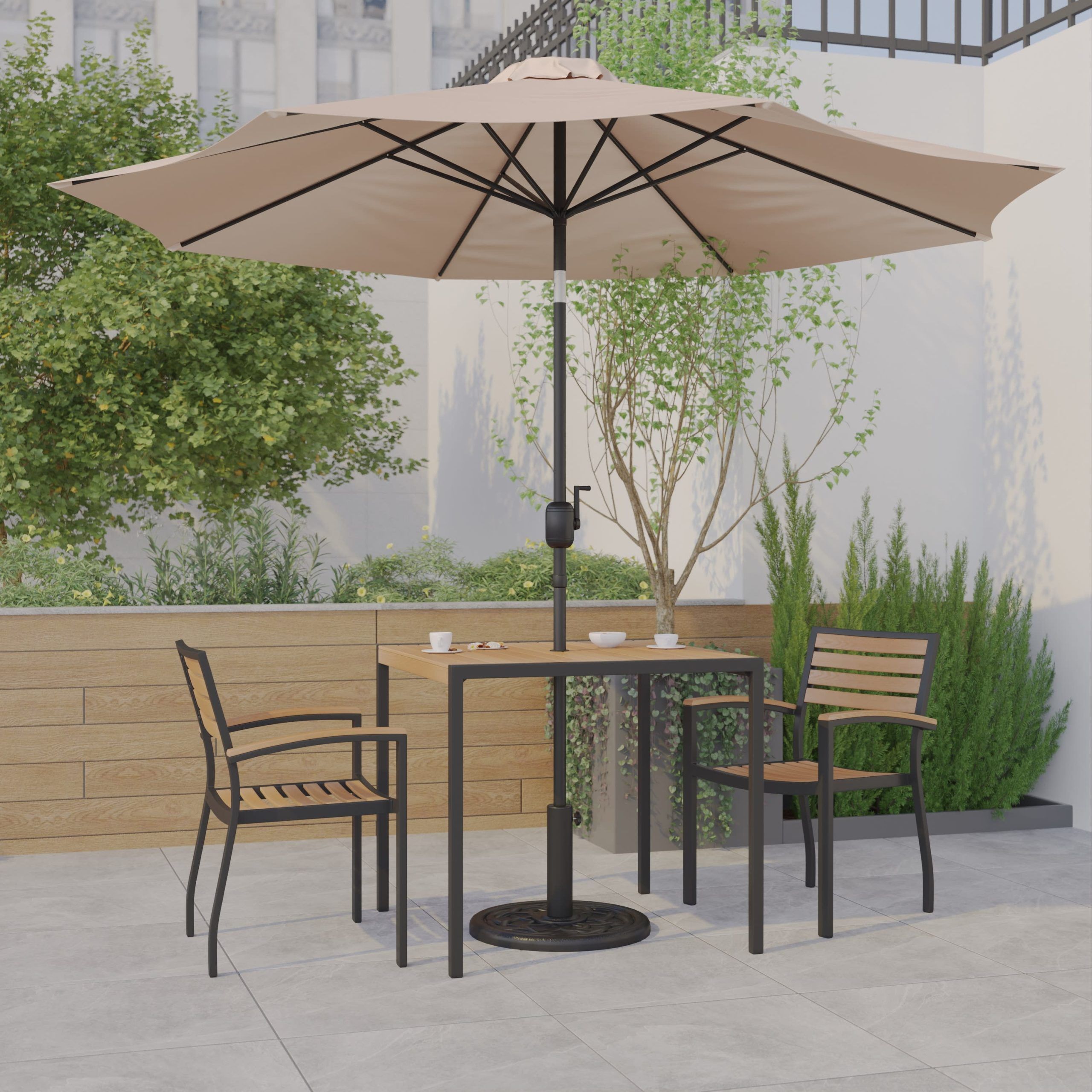 Emma + Oliver 5 Piece Patio Table Set - 2 Synthetic Faux Teak Stackable ... intended for How to Choose the Right Patio Furniture for Your Home Entertainment Area