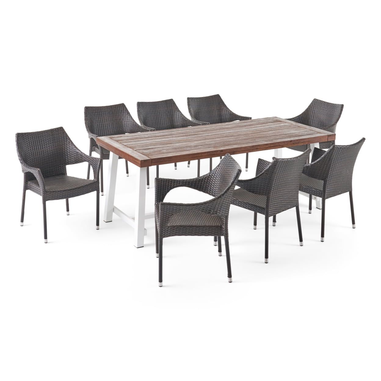 Emmalynn Outdoor Wood And Wicker 8 Seater Dining Set, Dark Brown And ... with regard to Caring for Your Kimberley Outdoor Wood and Wicker Dining Set