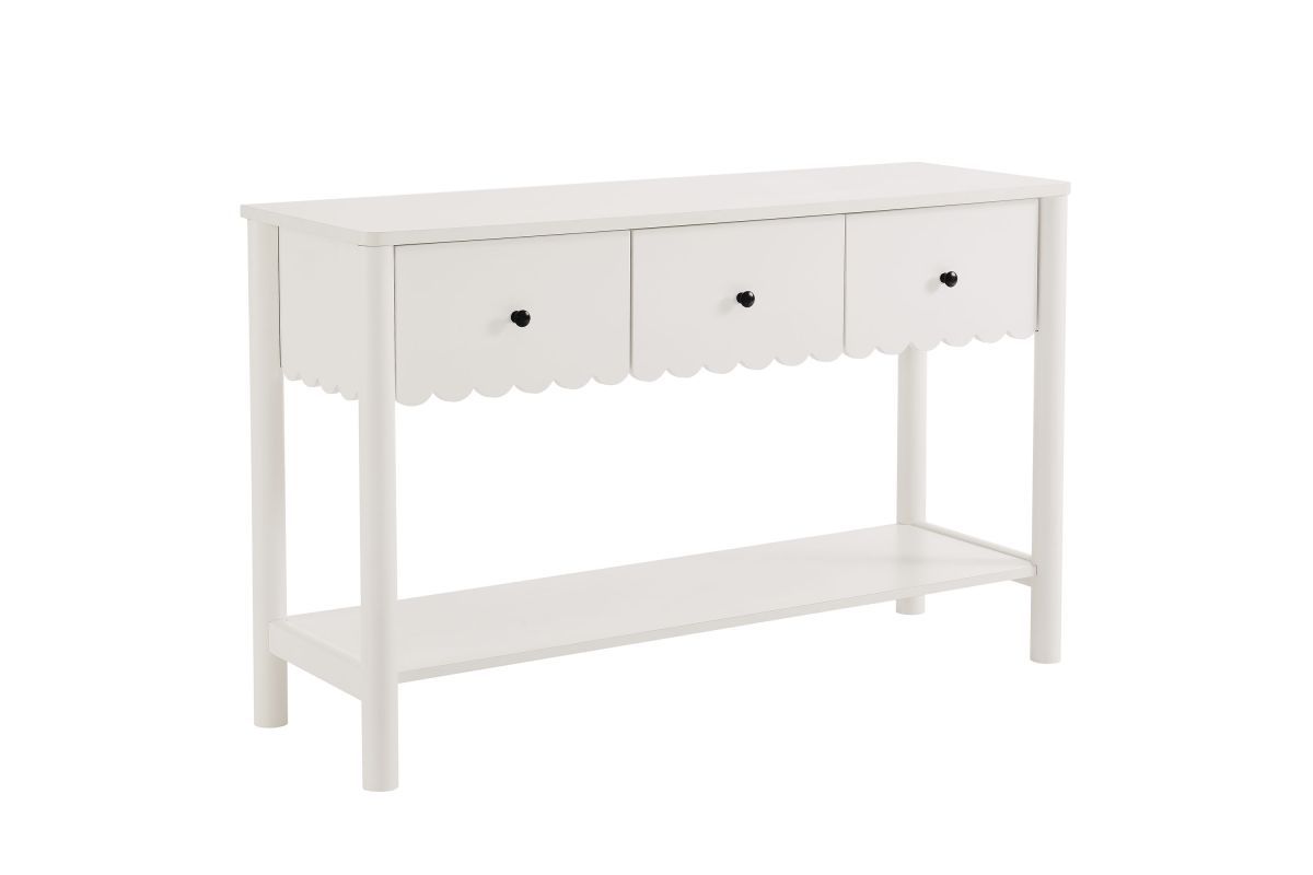 Emmeline 3-Drawer Scalloped Console Table At Gardner-White intended for Creating Visual Balance with Console Tables in Small and Large Rooms