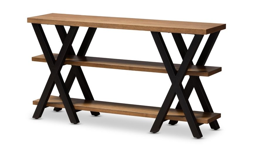 Empire Rustic Industrial Wood And Metal Criss Cross Console Table | Groupon throughout Understanding the Craftsmanship Behind the Black Industrial Console Table