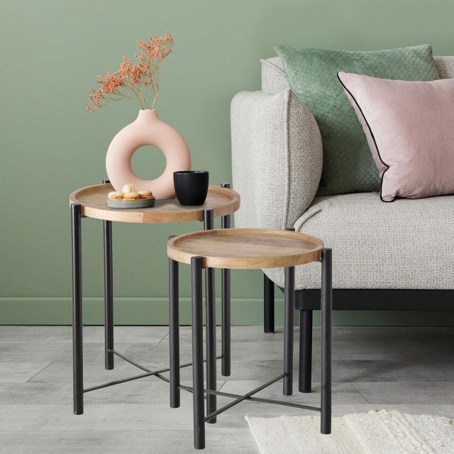 End Tables, Set Of 2, Ash Mango Wood Tops, Folding Metal Base, 21.75 ... inside Understanding the Versatility of 21.75-Inch Ash Mango Wood End Tables