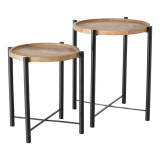 End Tables, Set Of 2, Ash Mango Wood Tops, Folding Metal Base, 21.75 ... pertaining to End Tables, Set Of 2, Ash Mango Wood Tops, Folding Metal Base, 21.75 Inches