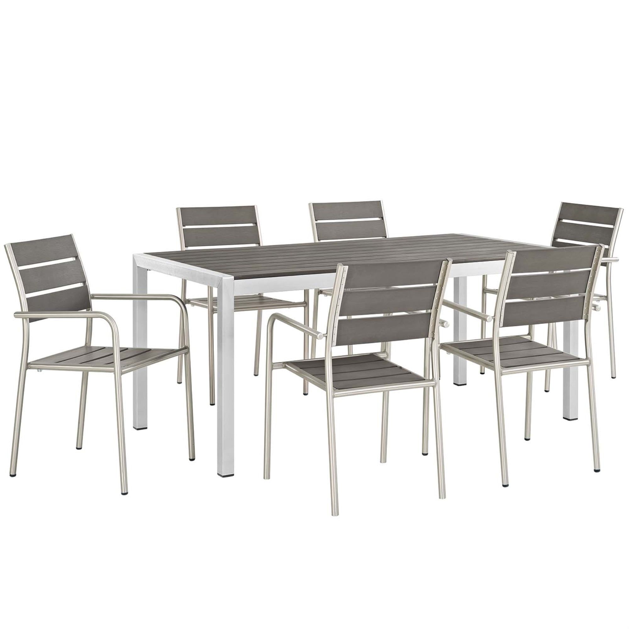 Ergode Shore 7 Piece Outdoor Patio Aluminum Dining Set - Silver Gray ... with Shore 7-Piece Outdoor Aluminum Dining Set, Silver Gray