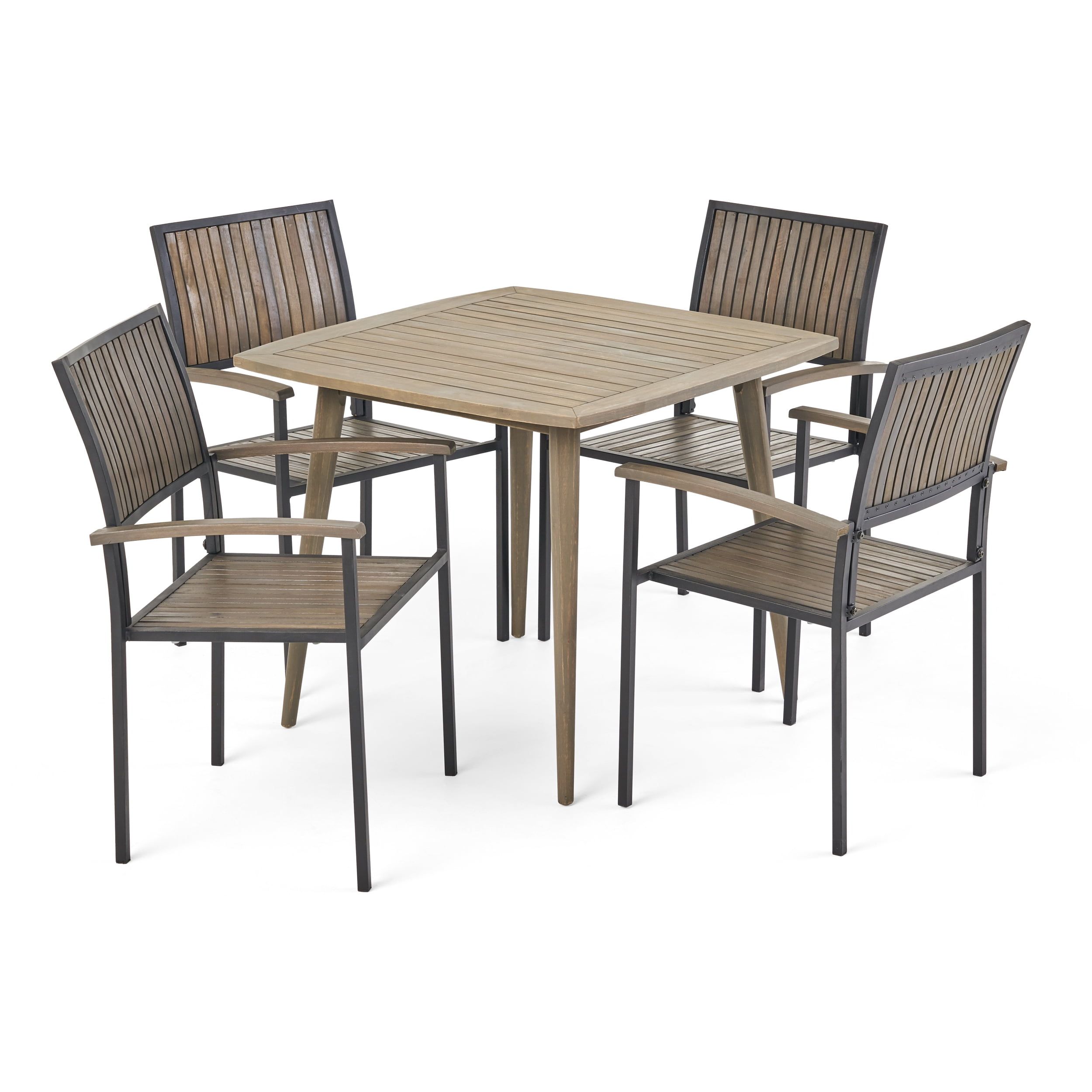 Ethan Outdoor 4 Seater Acacia Wood Square Dining Set, Gray - Walmart.com regarding Building lasting memories around the perfect outdoor dining setup