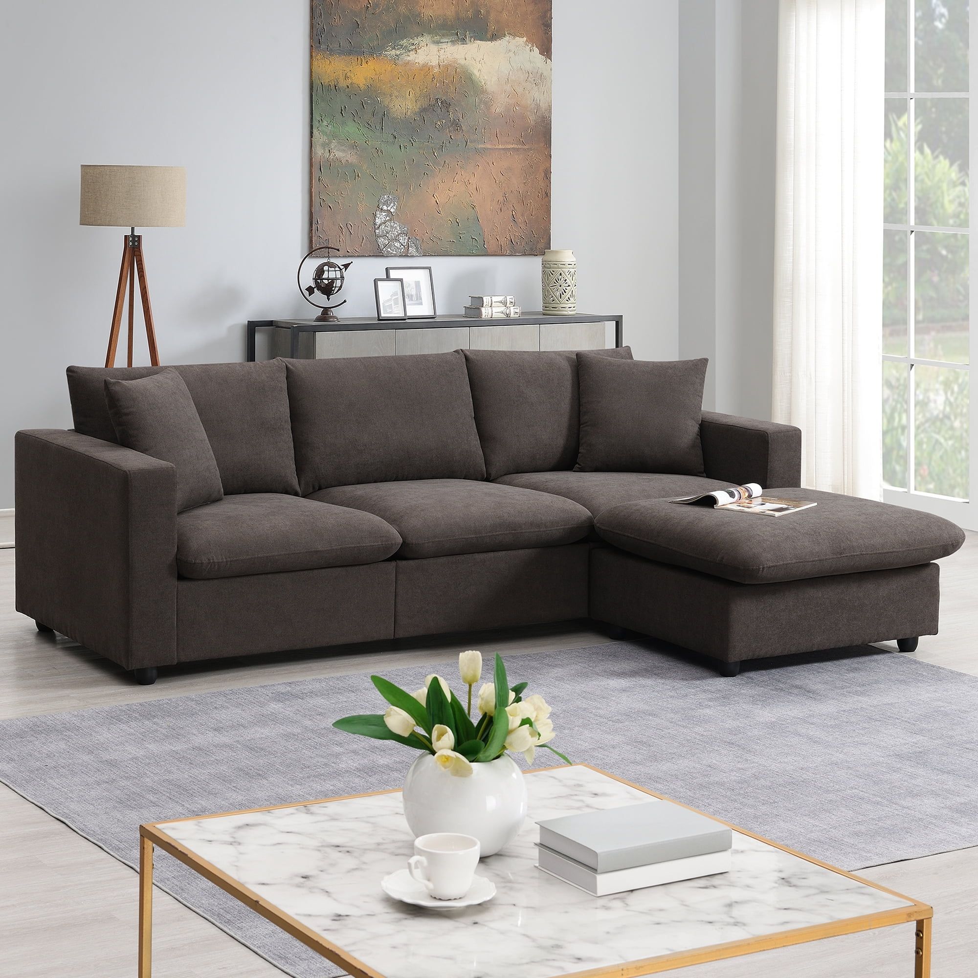 Euroco 100" Modern L-Shaped Sofa 4-Seat Sectional Sofa With 2 Pillows ... intended for Maximizing Seating Comfort Through Strategic Tufting and Material Choices
