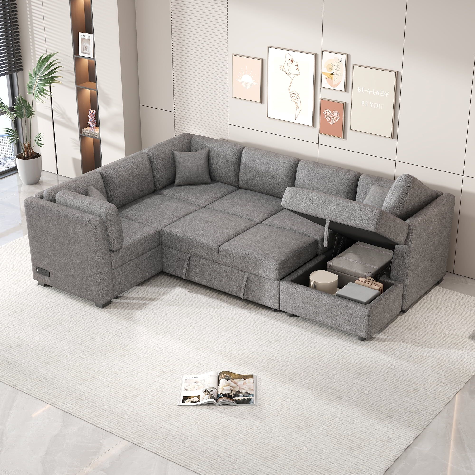 Euroco 108.6&amp;quot; U-Shaped Sectional Sofa Pull Out Sofa Bed, Chenille Sofa ... with regard to Comfortable Sofa Bed With Chenille Upholstery &amp;amp; Quick Pull-Out Design, Gray