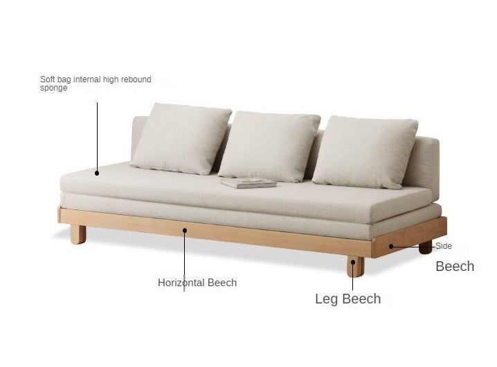 European Beech Solid Wood Sofa Bed Retractable Folding Bed for Solid Wood Sofa Bed, Sleeper Sofa, Beech Walnut 61X33-78.1X30.3&amp;quot; Rush Gray