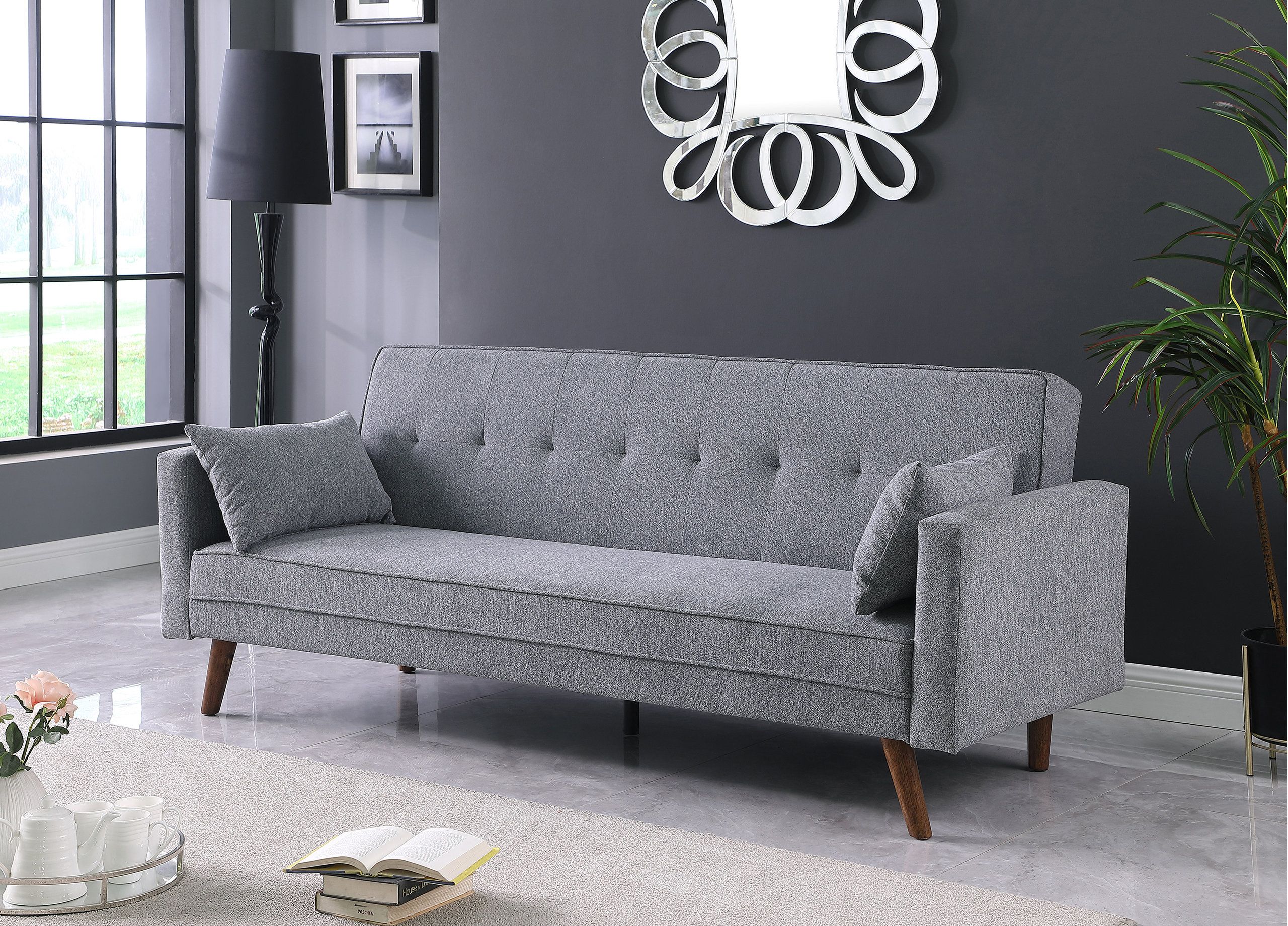 Evelina Convertible Sleeper Sofa With Pillows, Gray - Midcentury ... within Evelina Convertible Sleeper Sofa With Pillows, Gray