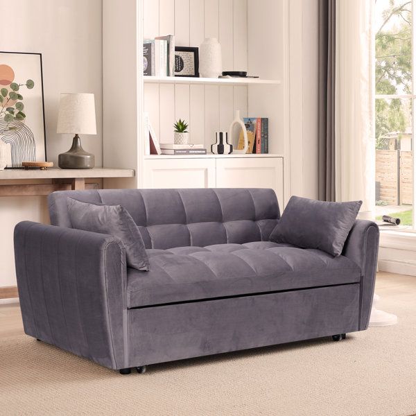 Everly Quinn 64.9 "3-In-1 Foldable Large Size Sofa Bed, Modern Velvet Double Sofa, Sofa Bed With ... for Gewnee 65 "3-In-1 Foldable Large Size Sofa Bed, Black