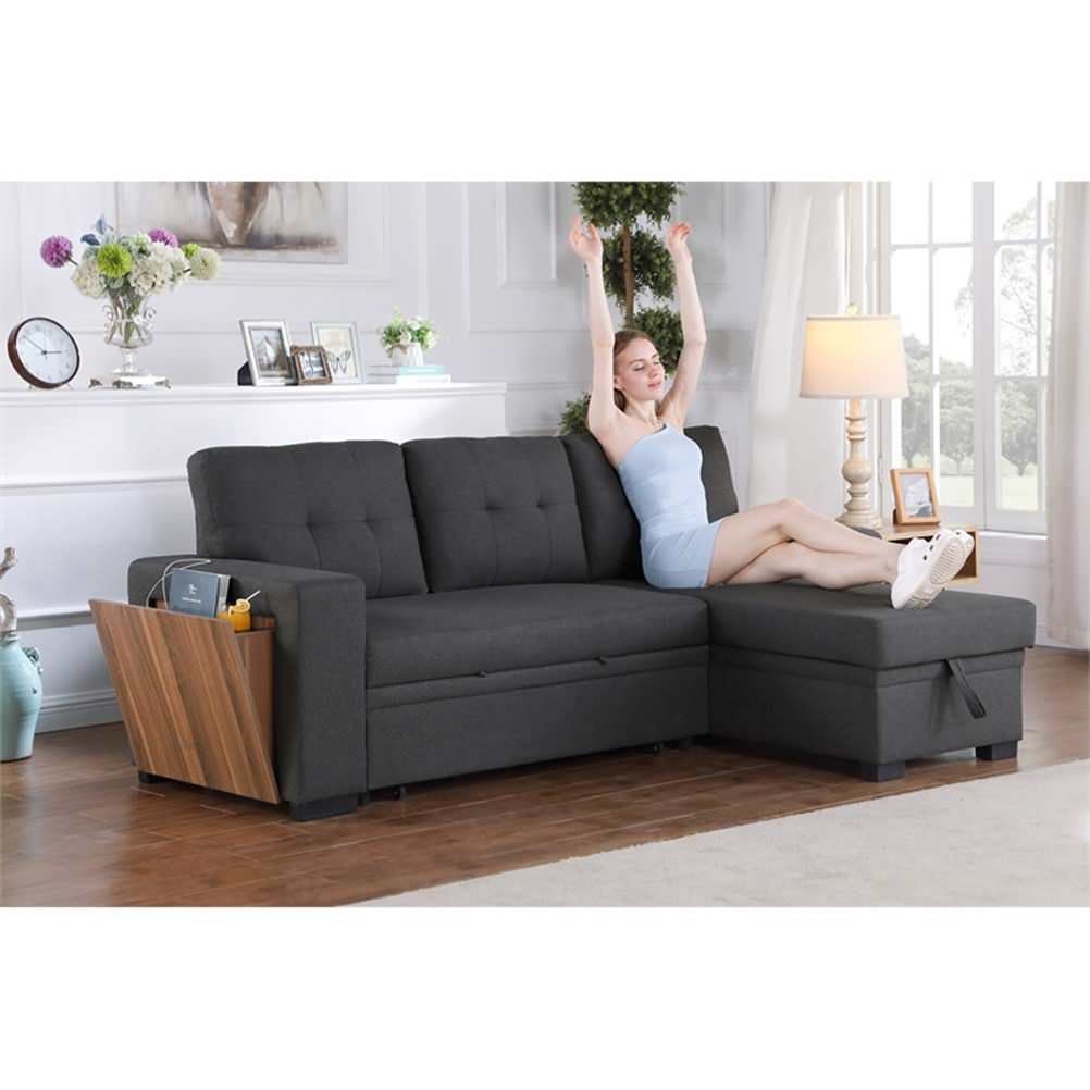 Fabric Reversible Modern Side Compartment Sleeper Sectional Sofa Bed ... regarding Fabric Reversible Modern Side Compartment Sleeper Sectional Sofa Bed-Green