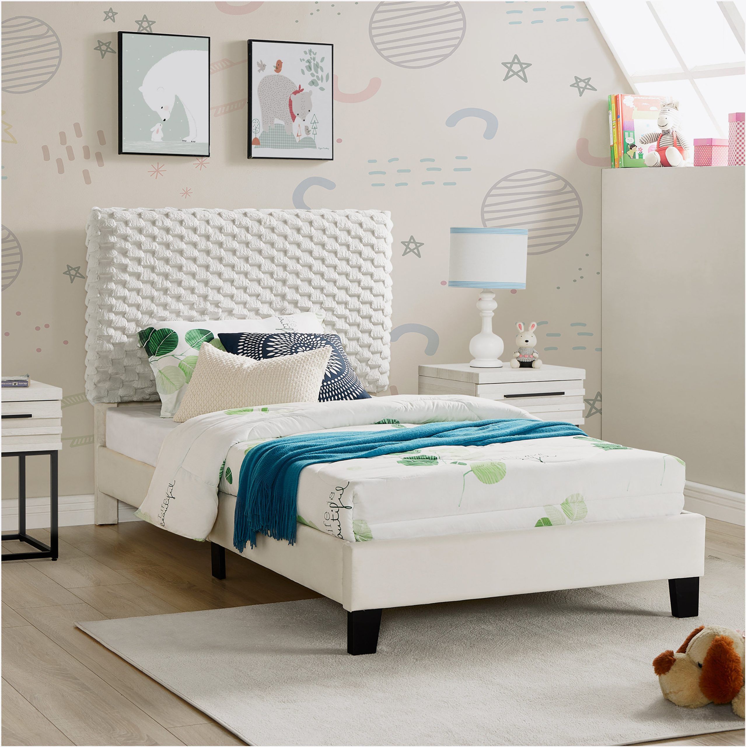 Farm On Table Findlay Plush 3D Upholstered Platform Bed In White Dove ... inside How Platform Bed Design Impacts Sleep Quality and Room Aesthetics
