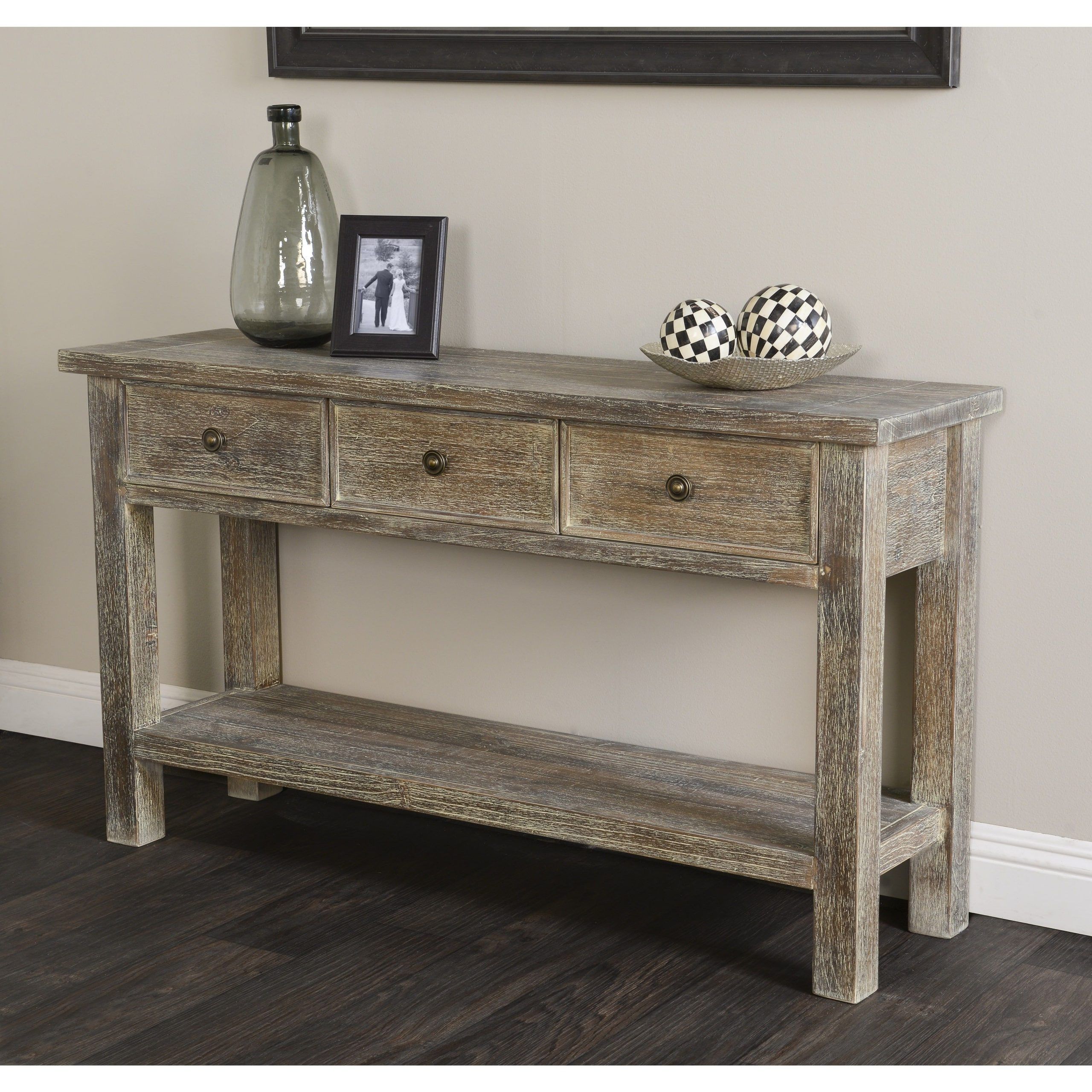 Farmhouse Console Table With Drawers At Barbara Fowler Blog for Maximizing Space with Spacious Wood Top Console Tables and Slatted Designs