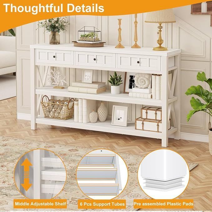 Fatorri Console Table For Entryway, Rustic Wood And Metal Sofa Table ... within Costway Console Table W/3 Drawers Bottom Shelf Sofa Side Table Entryway White