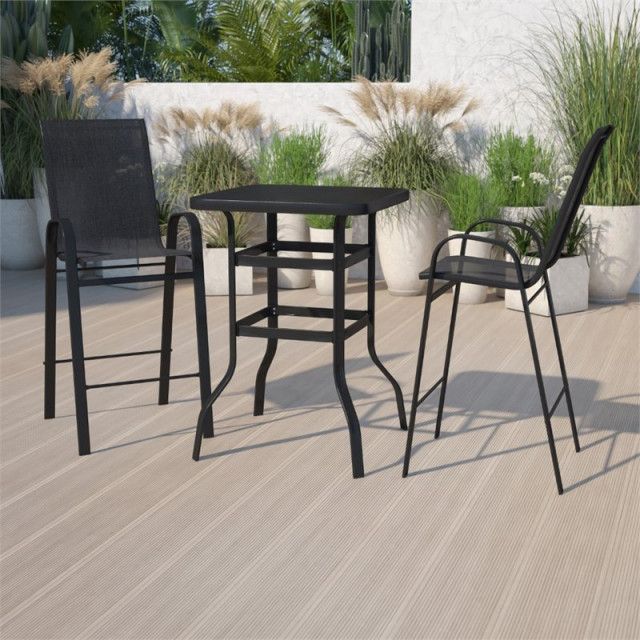 Flash Furniture 5 Piece 27.5" Square Glass Top Patio Pub Set In Black ... with regard to Understanding the durability and weather resistance of modern patio dining sets