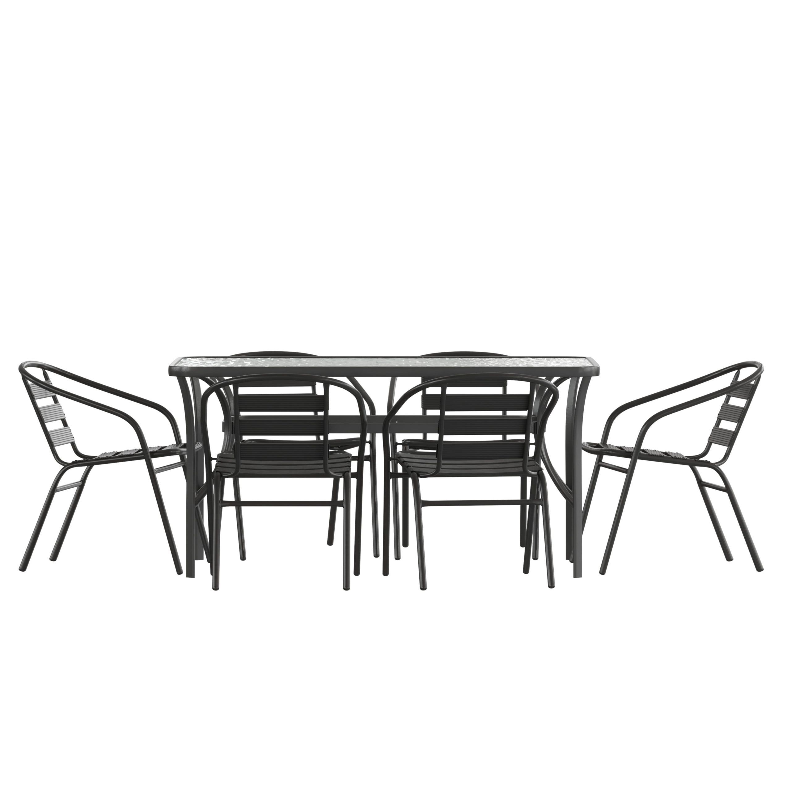 Flash Furniture 7 Piece Commercial Outdoor Patio Dining Set With 60 ... within Flash Furniture 5 Piece Square Patio Dining Set In Black And Gray