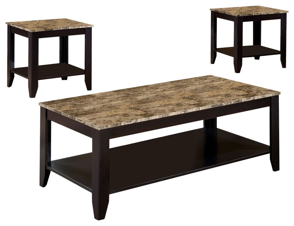 Flores 3-Piece Occasional Table Set With Shelf Cappuccino ... throughout Design considerations for coffee tables and end tables in modern living spaces
