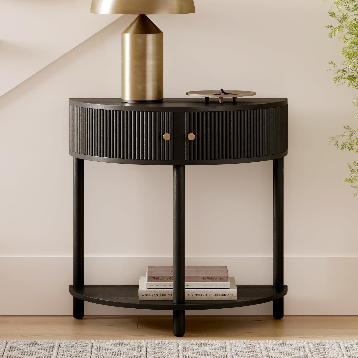 Fluted Half Moon Console Table - Small Entry Desk With Storage For ... intended for Incorporating a Gray Half Moon Console Table into Your Home Decor