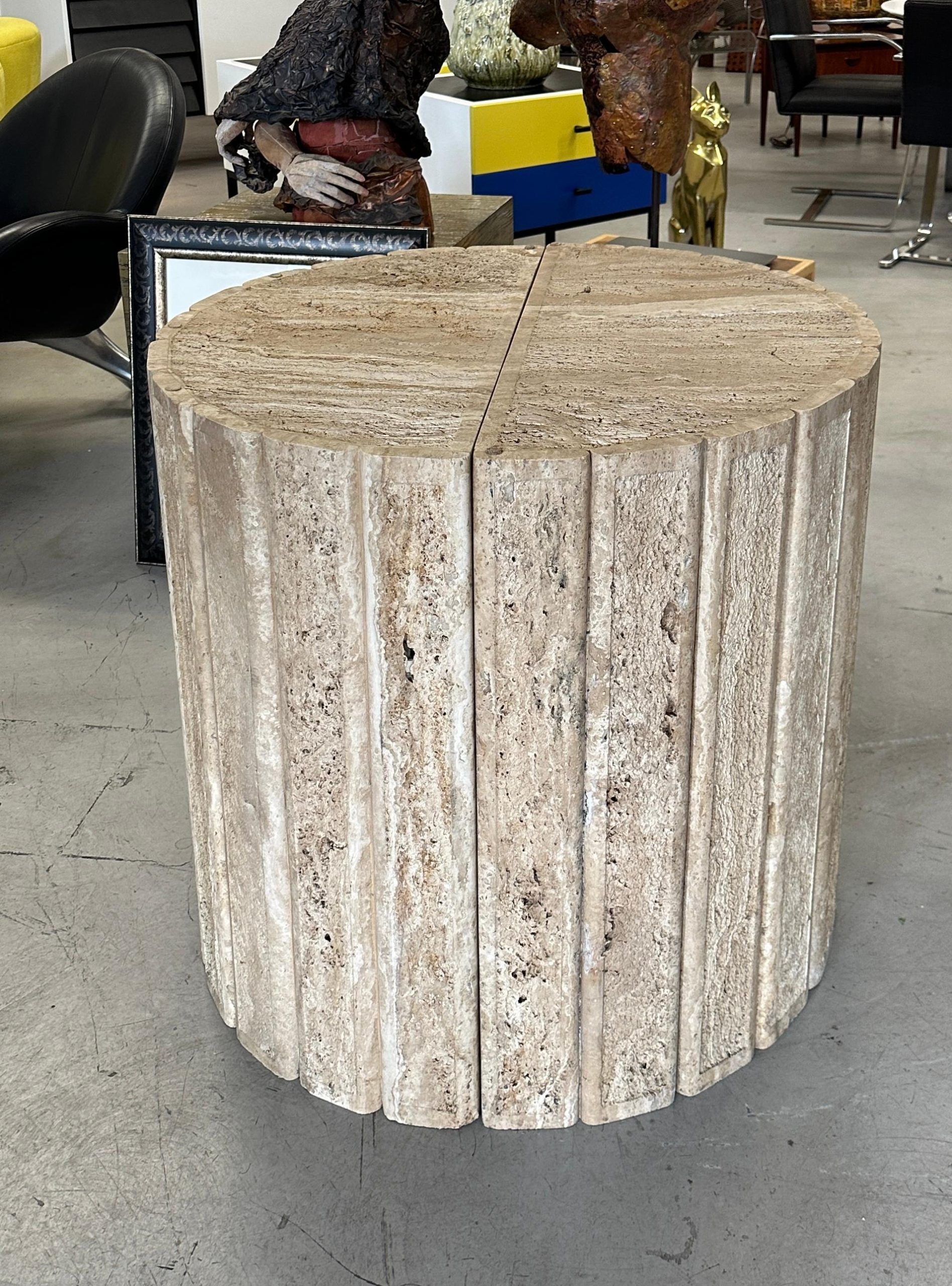 Fluted Travertine Side Tables Or Bases For Sale At 1Stdibs throughout Studio London 2-Piece Modern Faux Stone Side Table Set, Travertine & Onyx Finish