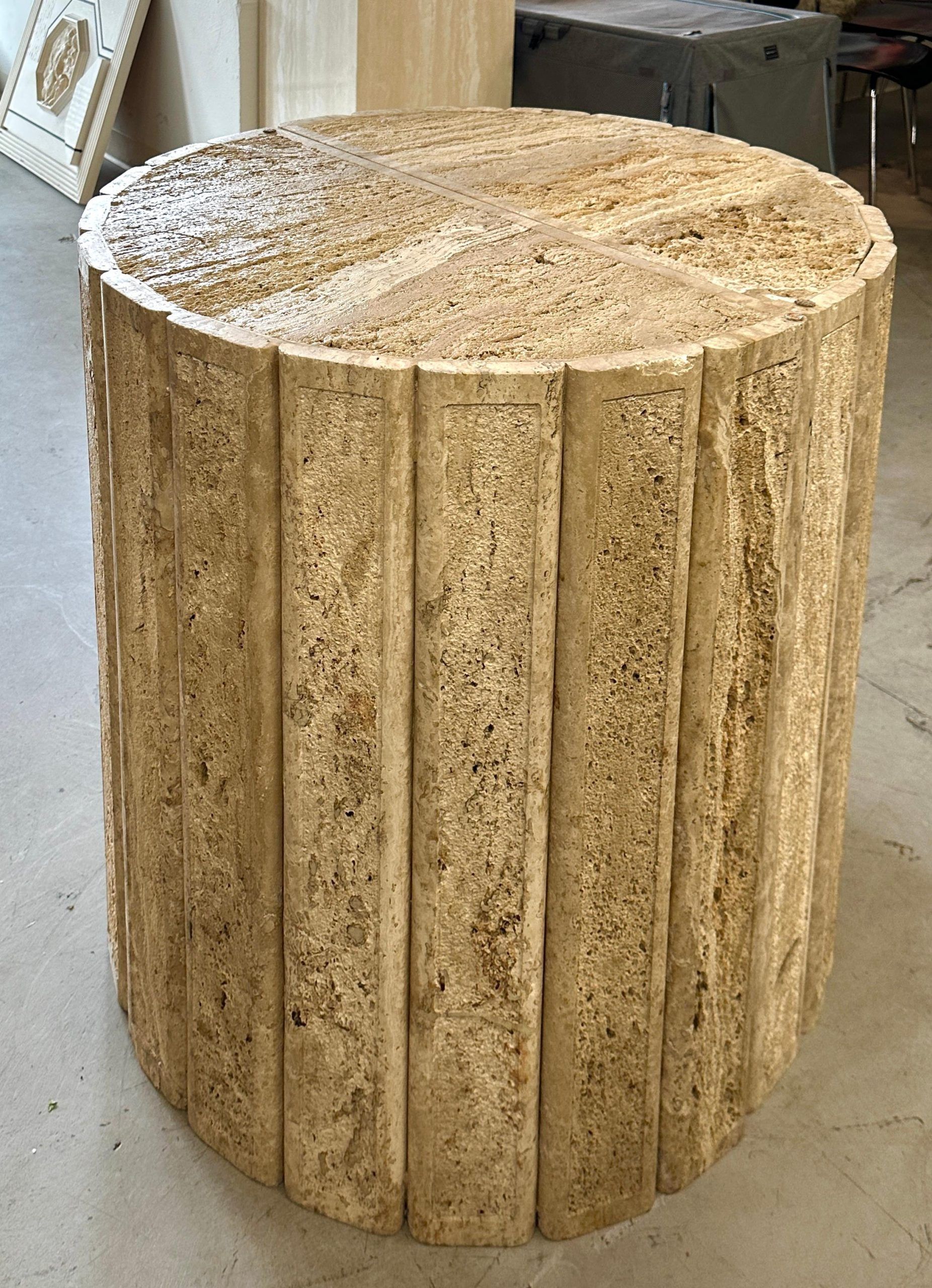 Fluted Travertine Side Tables Or Bases For Sale At 1Stdibs within Studio London 2-Piece Modern Faux Stone Side Table Set, Travertine & Onyx Finish