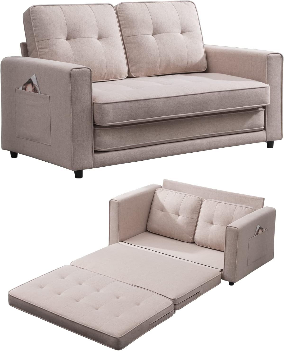 Fold Out Sofa Bed Dimensions At Darcy Trugernanner Blog inside Gewnee 65 "3-In-1 Foldable Large Size Sofa Bed, Dark Gray