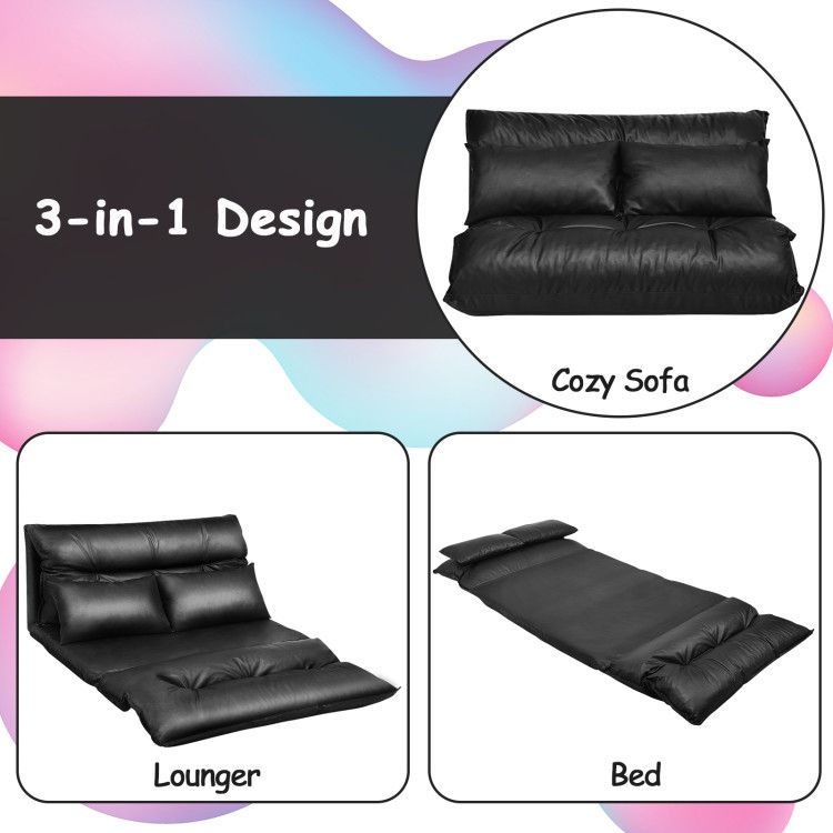 Foldable Pu Leather Leisure Floor Sofa Bed With 2 Pillows - Costway intended for The practical benefits of PU leather construction in foldable leisure furniture