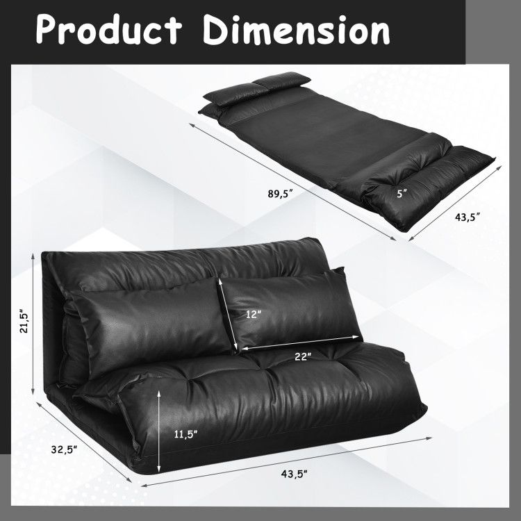Foldable Pu Leather Leisure Floor Sofa Bed With 2 Pillows - Costway throughout Foldable Pu Leather Leisure Floor Sofa Bed W/ 2 Pillows