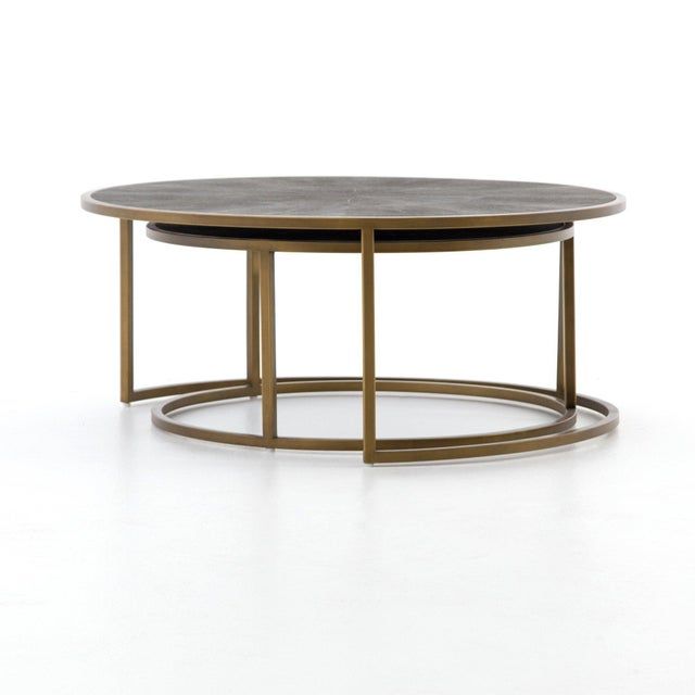Four Hands Shagreen Nesting Coffee Table - Grey Shagreen | Chairish intended for How Antique Brass Enhances the Beauty of Shagreen Nesting Coffee Tables
