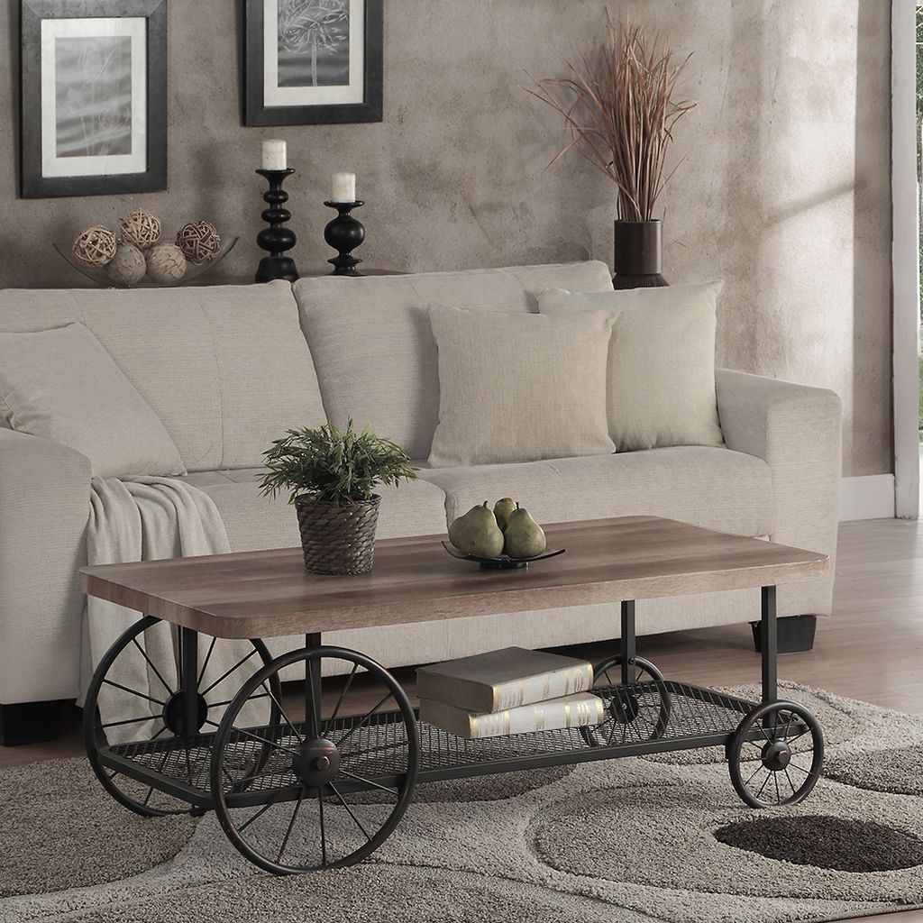 Francie Oak And Antique Gray Coffee Table By Acme | 1Stopbedrooms within Understanding the Appeal of Francie Sofa Table in Oak and Antique Gray Finish
