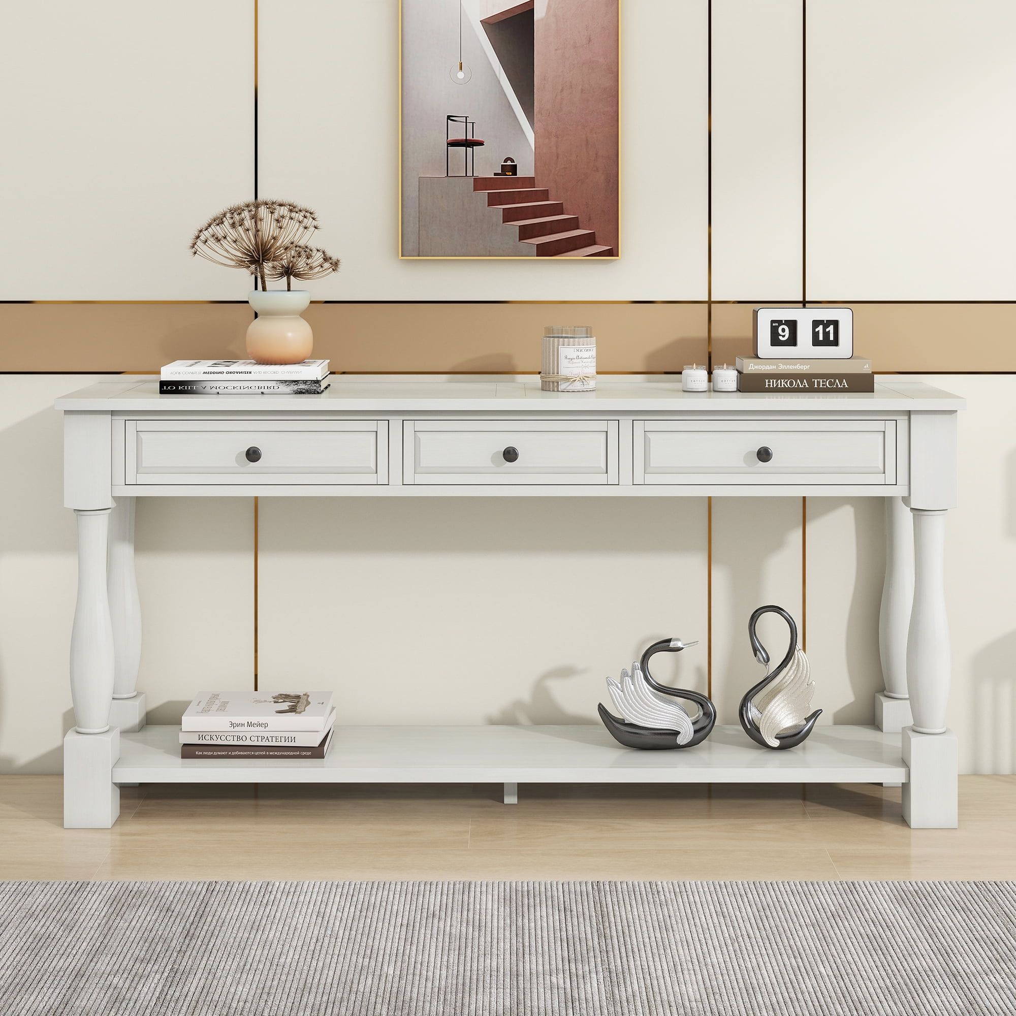 Free Shipping! Euroco 63 Inch Console Table With 3 Drawers And Shelf ... with Understanding the Features of the Gewnee Navy Console Table