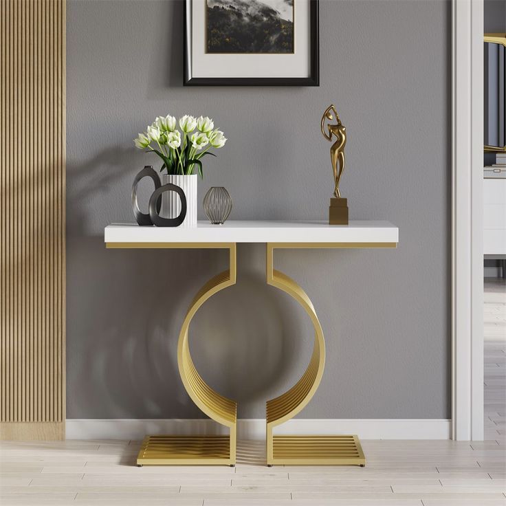 Free Shipping On 39.4" Modern Narrow Console Table With Geometric Metal ... within Unpacking the Aesthetic Appeal of the Helena Narrow Console Table