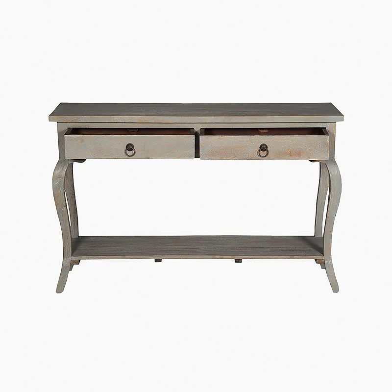 French Rustic Farmhouse Grey Solid Mango Wood 2 Drawer Console Table ... within Gray Fir Wood Juniper Two Drawer Console