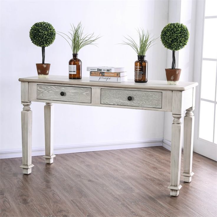 Furniture Of America Vera Rustic Wood 2-Drawer Console Table In Antique ... pertaining to Lexicon Granby Wood 2 Drawer Console Table In Antique White