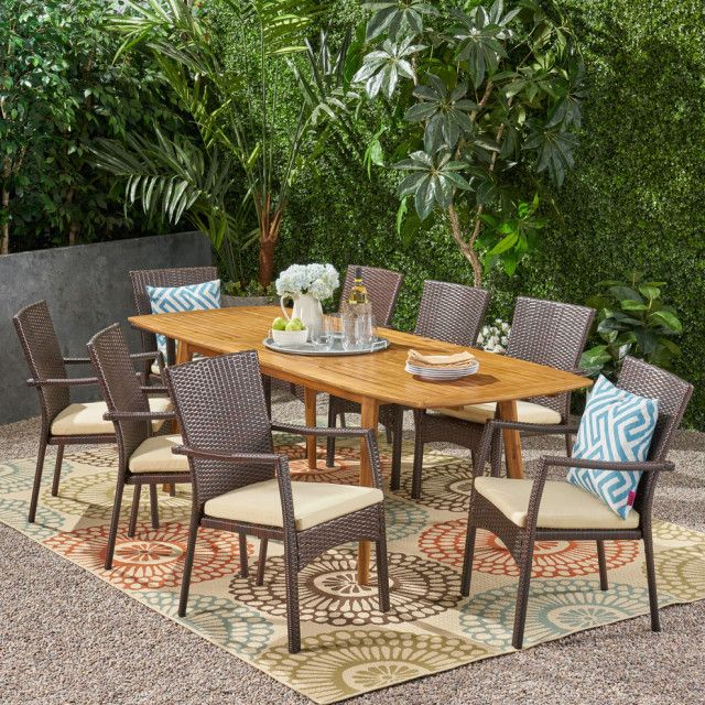 Gabrielle Outdoor Wood And Wicker Expandable 8 Seater Dining Set ... within Maximizing Your Outdoor Entertaining Space with the Gabrielle 8-Seater Set