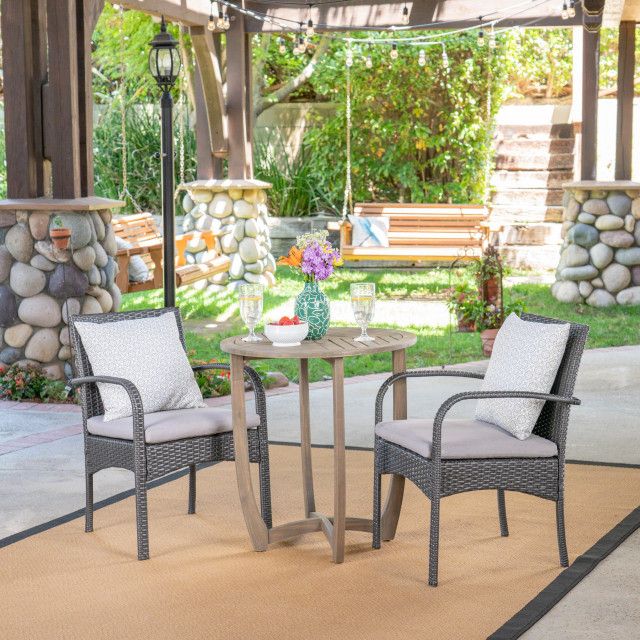 Gdf Studio 3-Piece Jerica Outdoor Wood And Wicker Bistro Set, Gray And ... throughout Gdf Studio 3-Piece Laurel Outdoor Dining Set