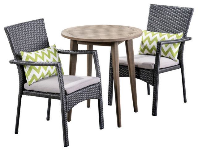 Gdf Studio 3-Piece Kearns Outdoor Wood And Wicker Bistro Set, Gray/Gray ... regarding Creating Comfortable Outdoor Dining Areas with the GDF Studio Laurel Collection