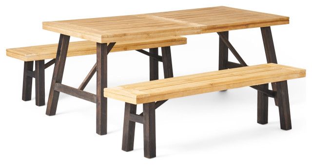 Gdf Studio 3-Piece Valverde Outdoor Wood Picnic Dining Set ... intended for Maximizing Your Patio Appeal The Valverde Picnic Set Guide