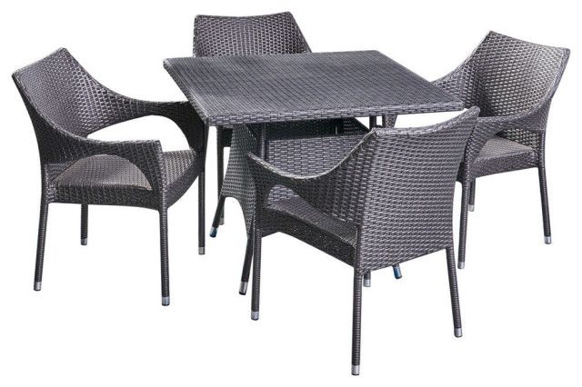 Gdf Studio 5-Piece Anne Outdoor Wicker Dining Set, Gray - Tropical ... intended for Gdf Studio 5-Piece Cyril Outdoor Wicker Square Dining Set, Gray/Light Gray
