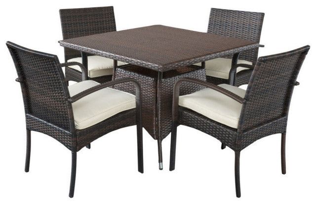 Gdf Studio 5-Piece Carmela Outdoor Multibrown Pe Wicker Square Dining ... intended for How the GDF Studio Carmela Set Transforms Outdoor Dining Experiences