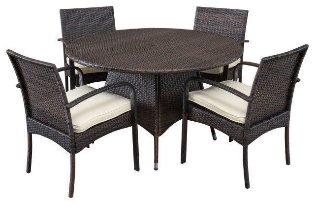 Gdf Studio 5-Piece Carmela Outdoor Multibrown Wicker Dining Set ... regarding Understanding the Appeal of Circular Acacia Wood Tables