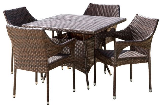 Gdf Studio 5-Piece Clayton Outdoor Multibrown Wicker Square Dining Set ... throughout Gdf Studio 5-Piece Lorelei Outdoor Multibrown Wicker Dining Set