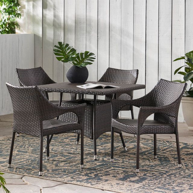 Gdf Studio 5-Piece Clayton Outdoor Multibrown Wicker Square Dining Set ... throughout Gdf Studio 5-Piece Lorelei Outdoor Multibrown Wicker Dining Set