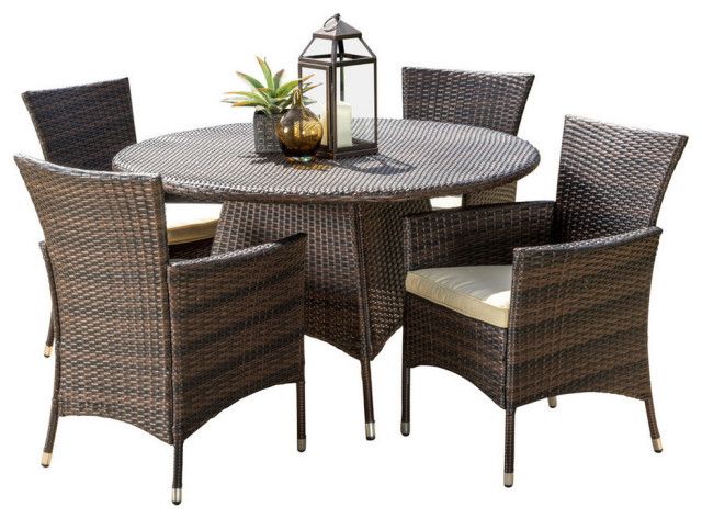 Gdf Studio 5-Piece Clementine Outdoor Multibrown Wicker Round Dining ... throughout Creating Comfortable Outdoor Entertainment Areas with GDF Studio Furniture
