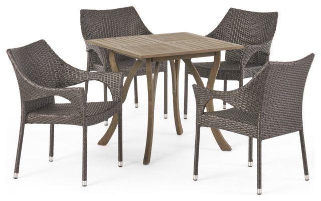 Gdf Studio 5-Piece Colin Outdoor Wood And Wicker Square Dining Set ... with Creating functional outdoor dining areas with modern square sets