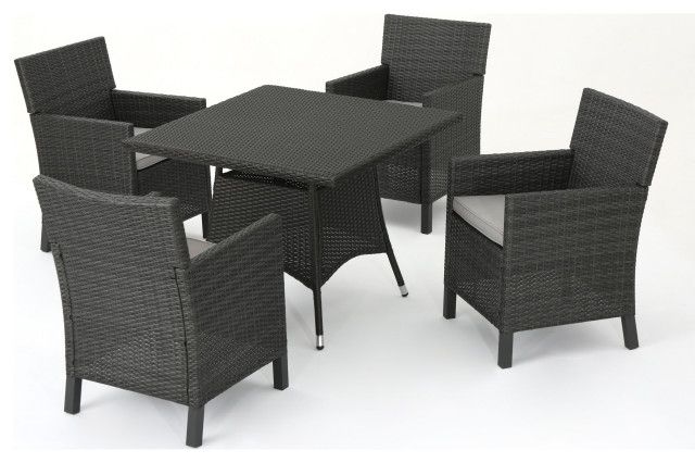 Gdf Studio 5-Piece Cyril Outdoor Wicker Square Dining Set - Tropical ... throughout Gdf Studio 5-Piece Cyril Outdoor Wicker Square Dining Set, Gray/Light Gray
