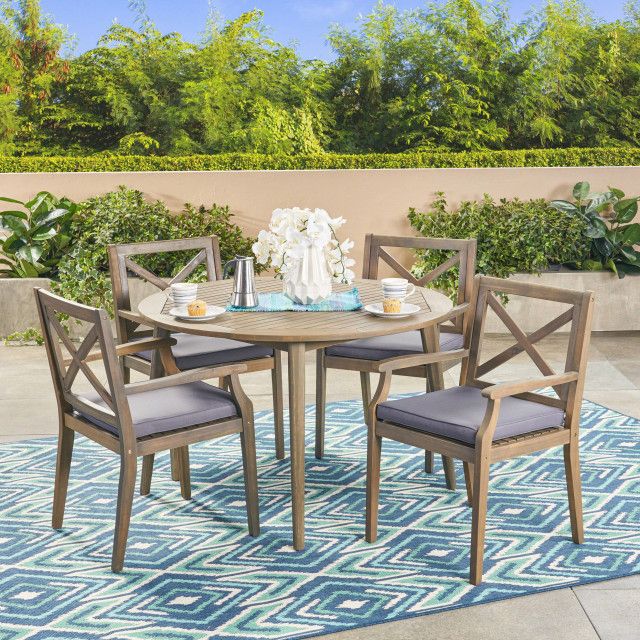 Gdf Studio 5-Piece Jenson Outdoor Acacia Dining Set, Gray Finish/Gray ... pertaining to Gdf Studio 5-Piece Stanford Outdoor Acacia Wood Dining Set, Gray Finish