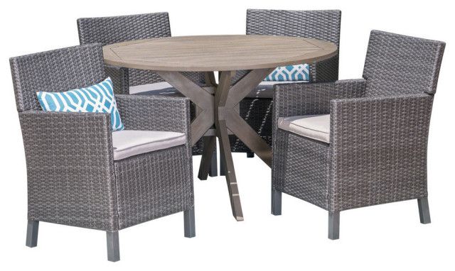 Gdf Studio 5-Piece Kirby Outdoor Wood And Wicker Dining Set, Gray ... intended for The art of mixing indoor and outdoor furniture aesthetics
