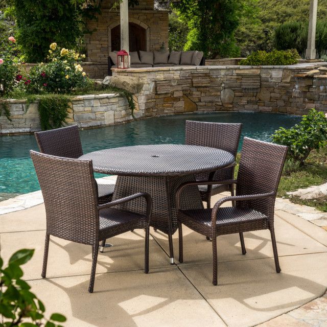 Gdf Studio 5-Piece Kory Outdoor Multibrown Wicker Dining Set - Tropical ... in Designing outdoor living spaces with natural wicker furniture